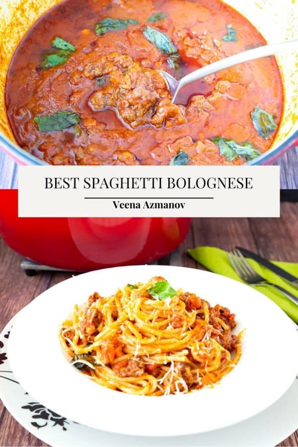 Pinterest image for spaghetti bolognese or ragu alla bolognese.
