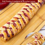 Pinterest image for braided strawberry puff pastry.
