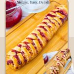 Pinterest image for braided strawberry puff pastry.