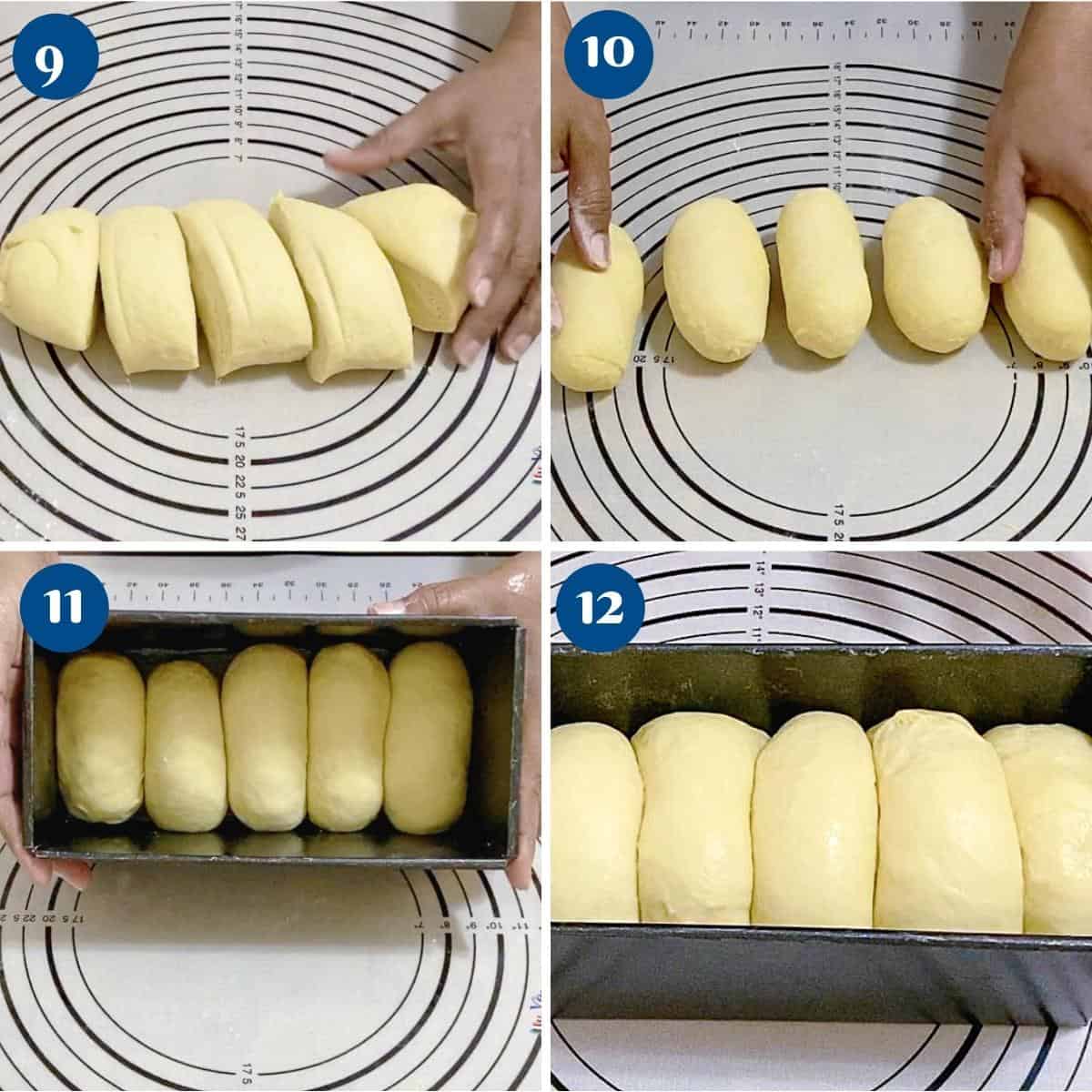 Progress pictures shaping the brioche bread.