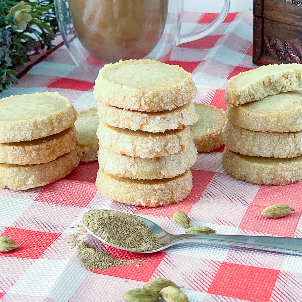A stack of cardamom cookies on the table.