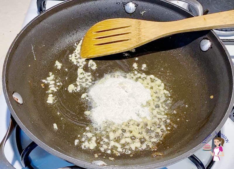 Add garlic and flour the skillet for piccata sauce