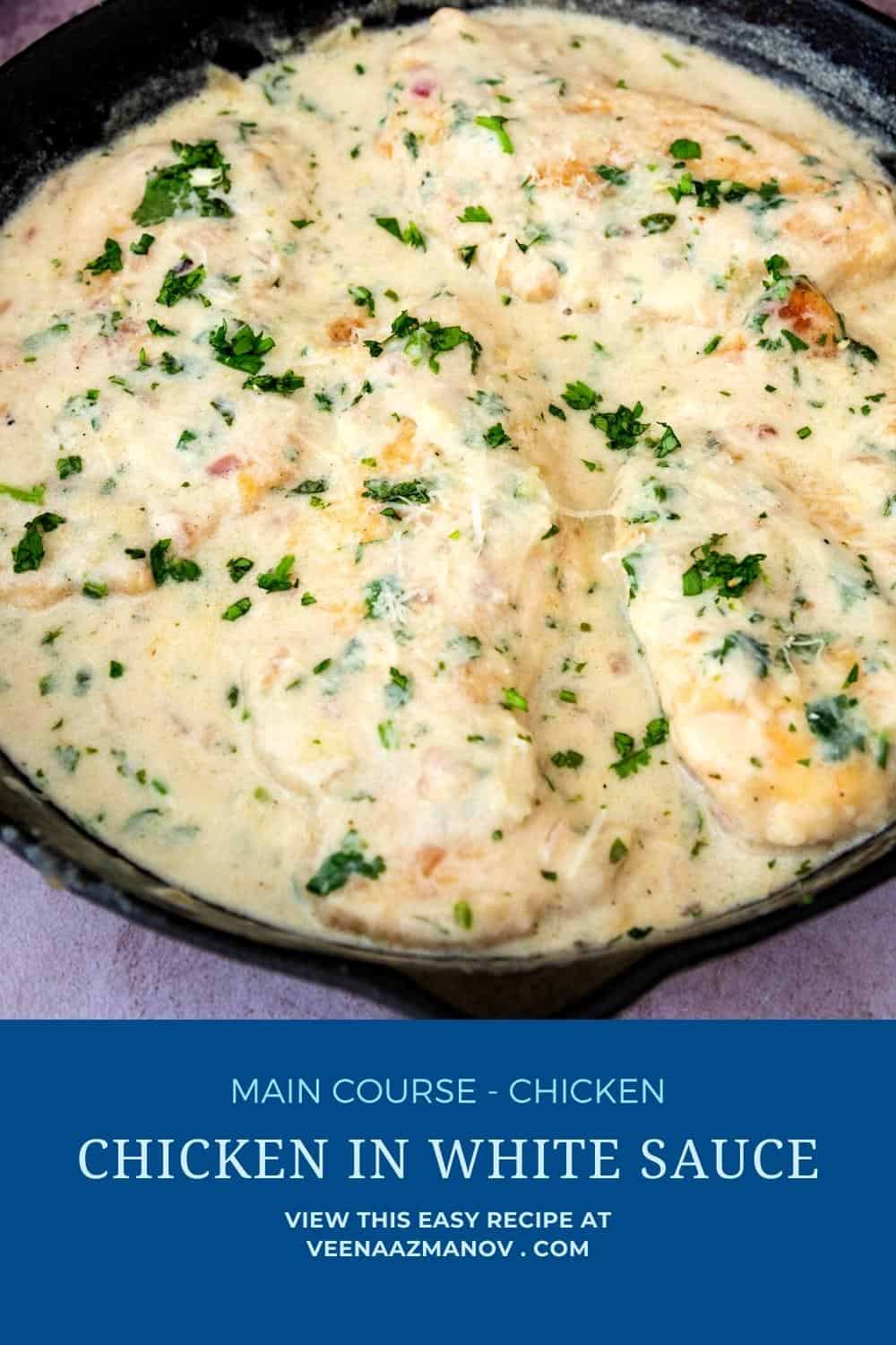 Pinterest image for chicken with white sauce.