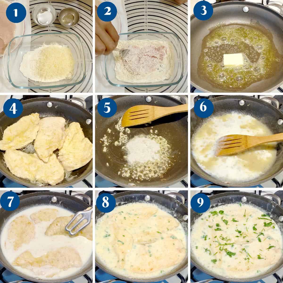 Progress pictures how to make piccata.