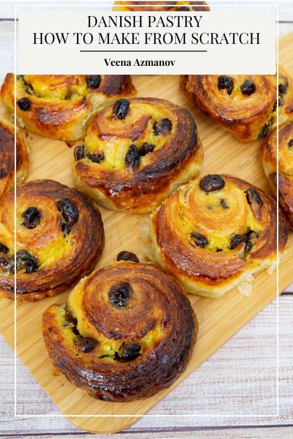 Pinterest image for danish pastry pain au raisin.