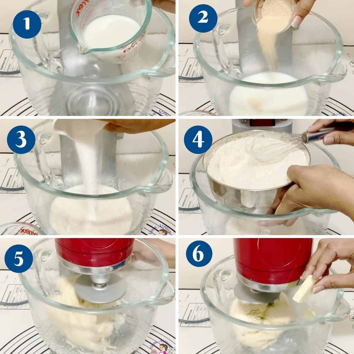 Progress pictures collage for preparing croissants dough.