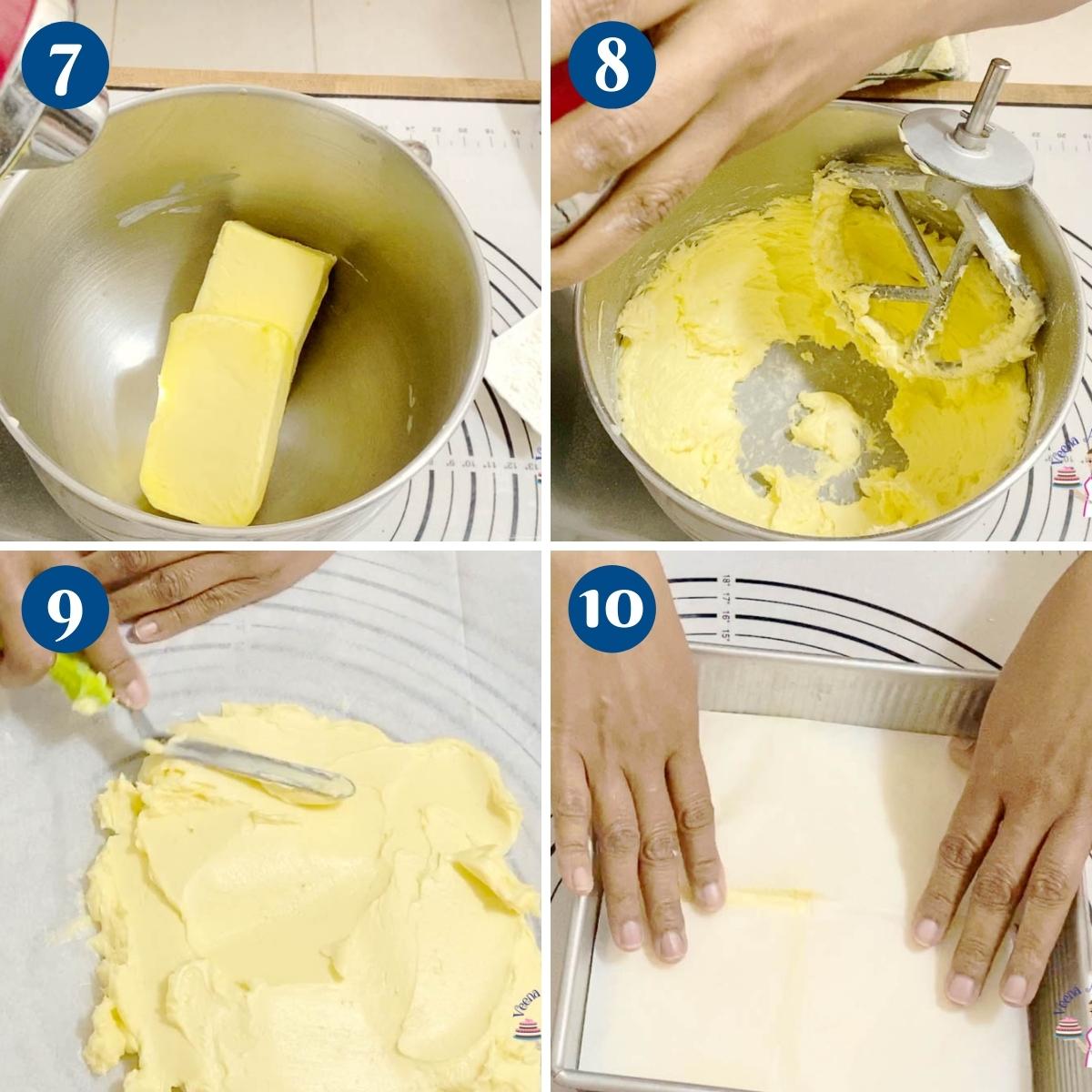 Progress pictures collage preparing butter block for croissants.