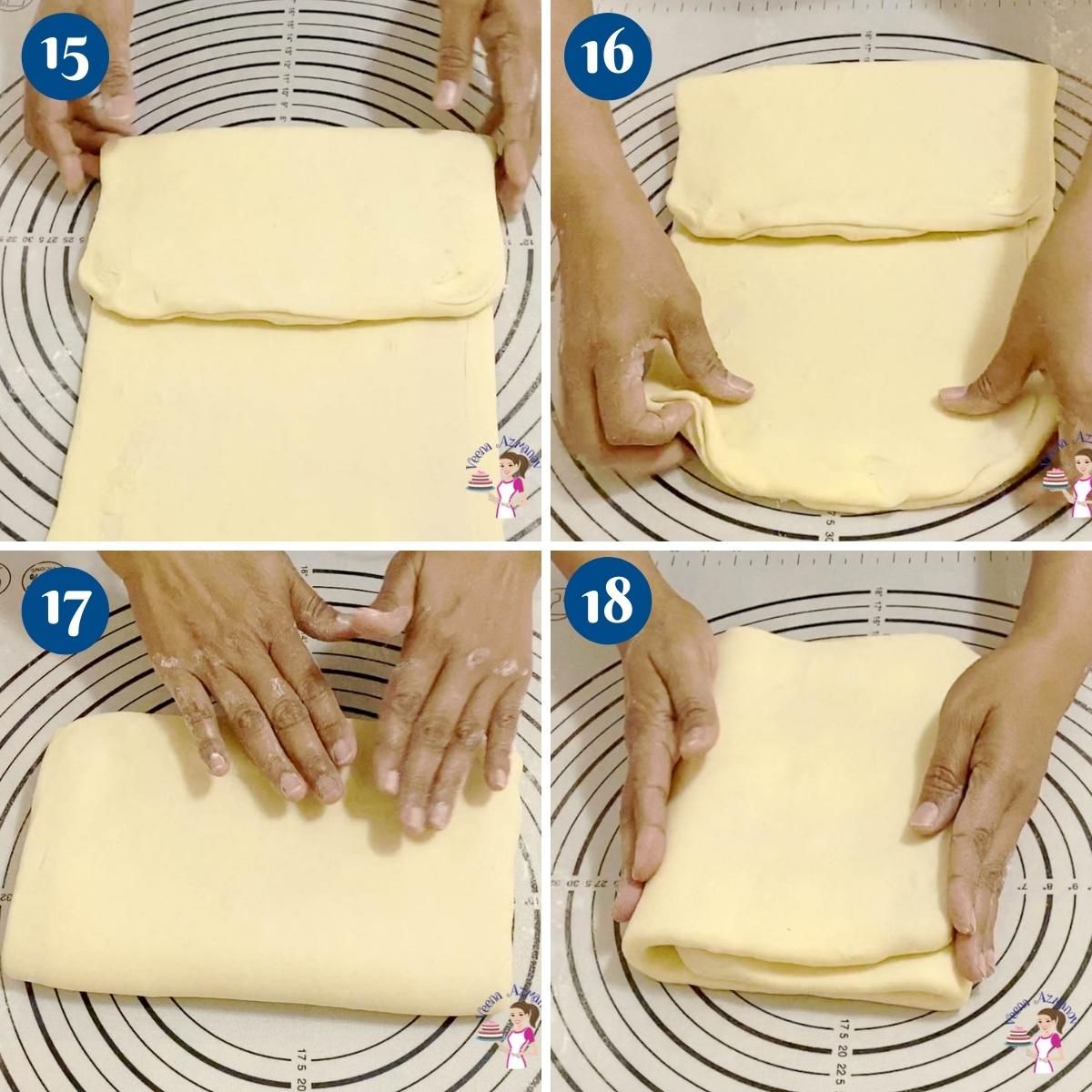 Progress pictures collage for laminating croissants dough.