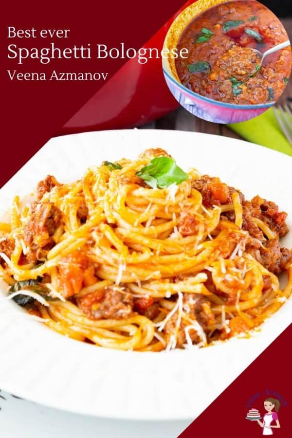 Homemade pasta recipe with bolognese meat sauce and spaghetti pasta
