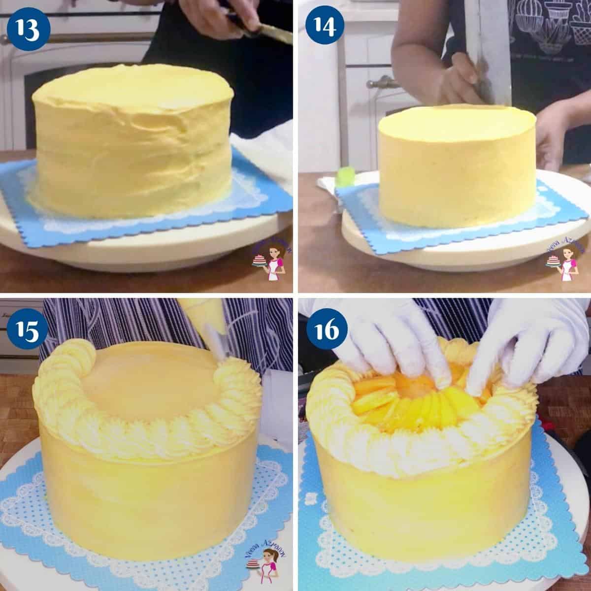 Progress pictures for mango cake.