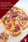 Sliced pepperoni pizza on a wooden tray.