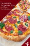 Easy homemade Pizza with pepperoni on the pizza peel