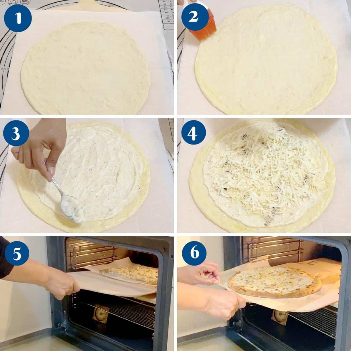 Progress pictures baking the white pizza dough.
