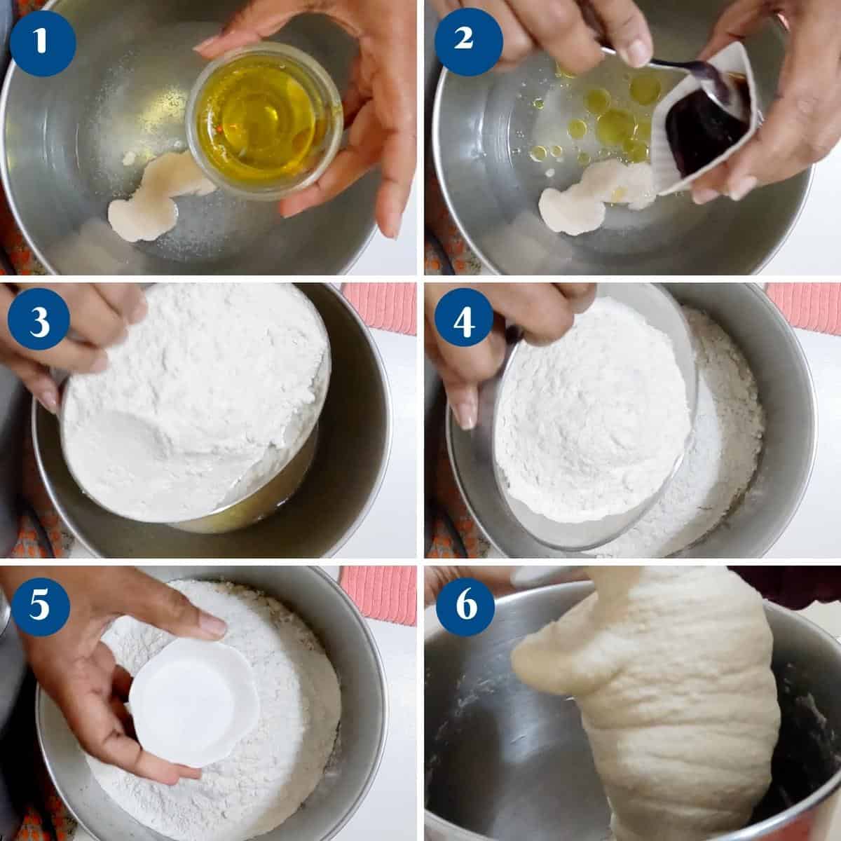 Progress pictures how to make the bagel dough.