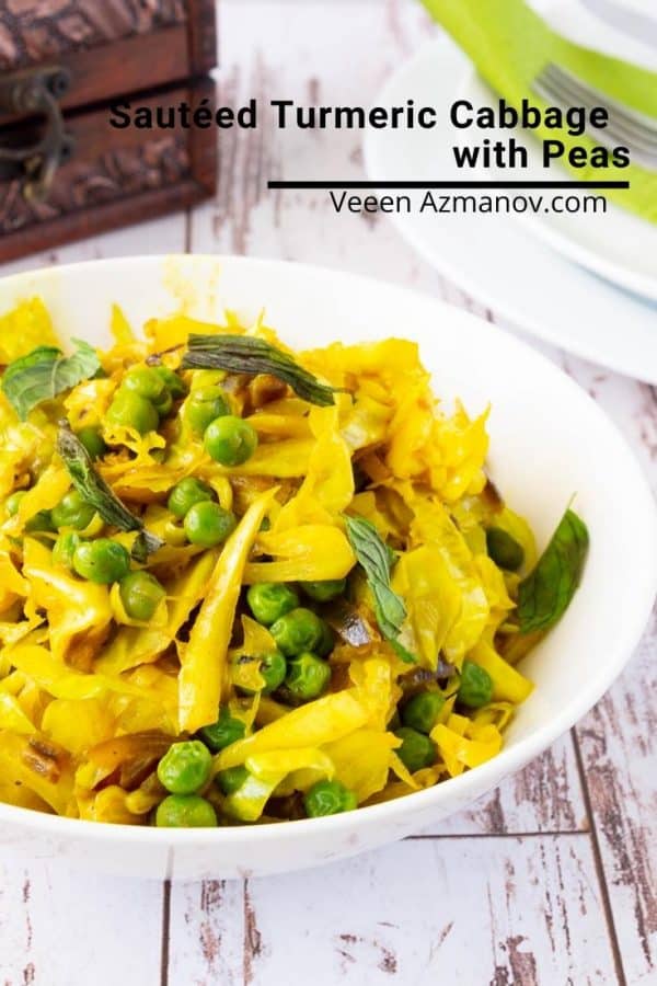 How to make Cabbage for a side dish with turmeric and peas