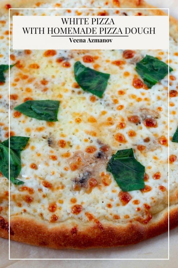 Pinterest image for white sauce pizza.
