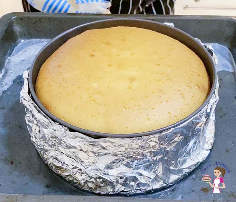 Bake until the cheesecake is just set on the top