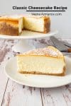 A slice of cheesecake on a plate.