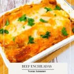 Pinterest image for beef enchiladas.