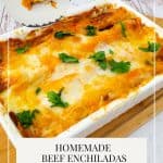 Pinterest image for beef enchiladas.