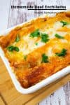 Beef enchilada in a rectangular baking dish.
