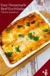 Beef enchilada in a rectangular baking dish.