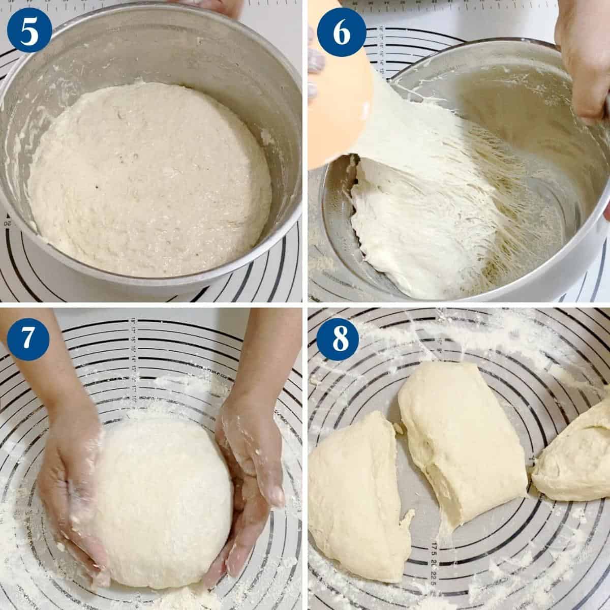 Progress pictures making the no knead pizza dough.