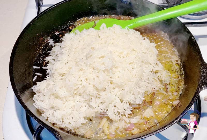 Add the rice to the pan