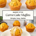 Pinterest image for carrot cake muffins recipe.