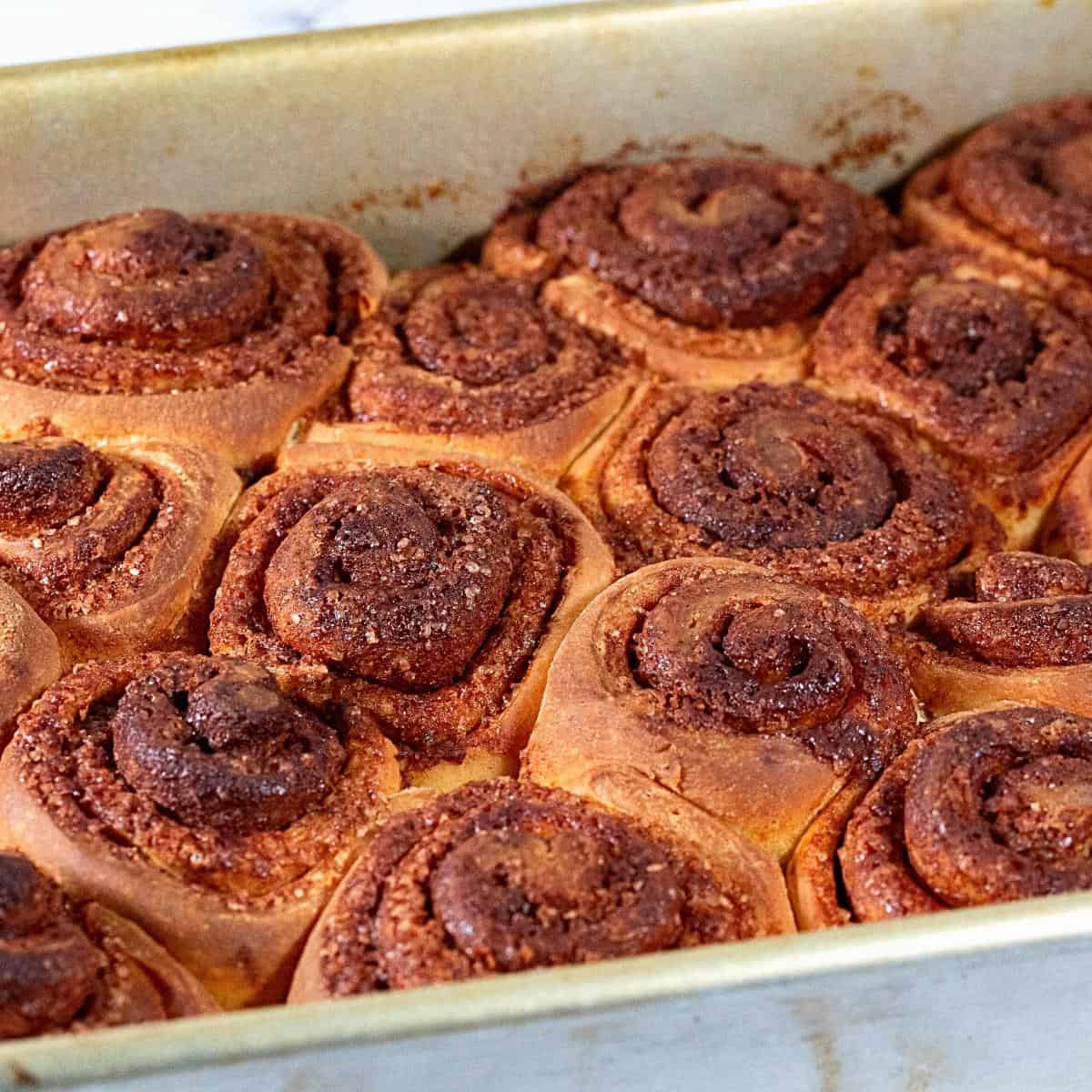 A baking dish with rolls and cream cheese.