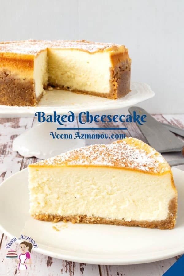 Pinterest image for baked vanilla cheesecake.
