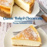 Pinterest image for baked vanilla cheesecake.