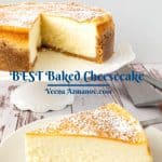 Pinterest image for baked vanilla cheesecake.