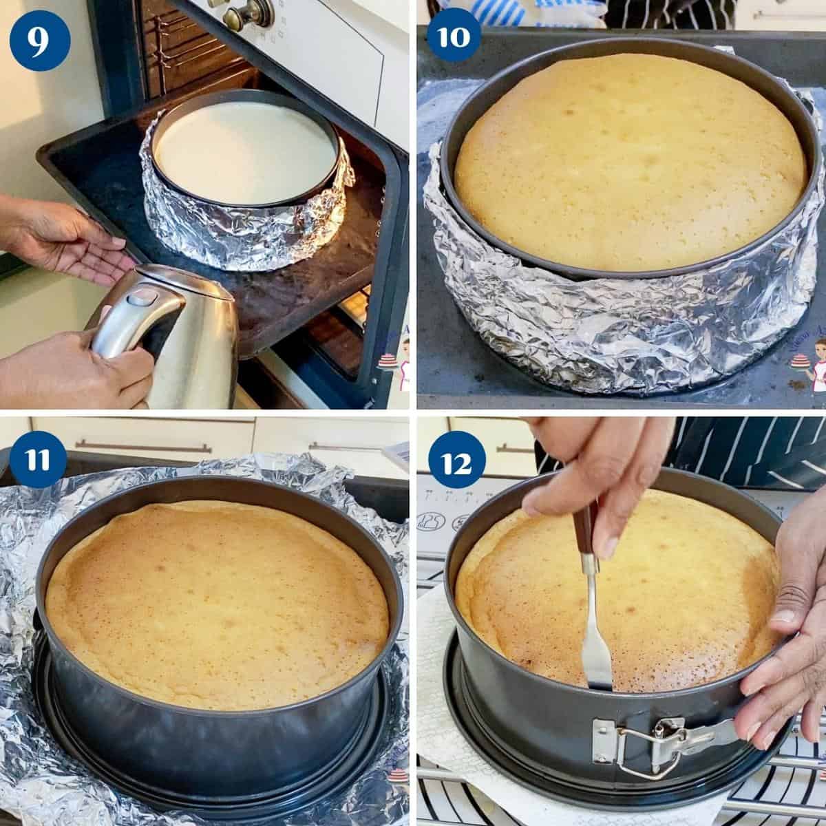 Progress pictures collage for baked cheesecake.