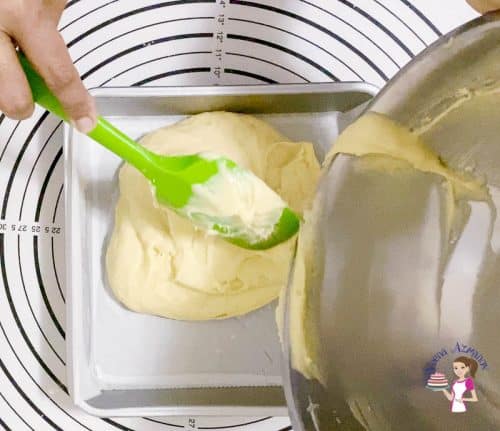 Pour the coffee cake batter into the baking pan