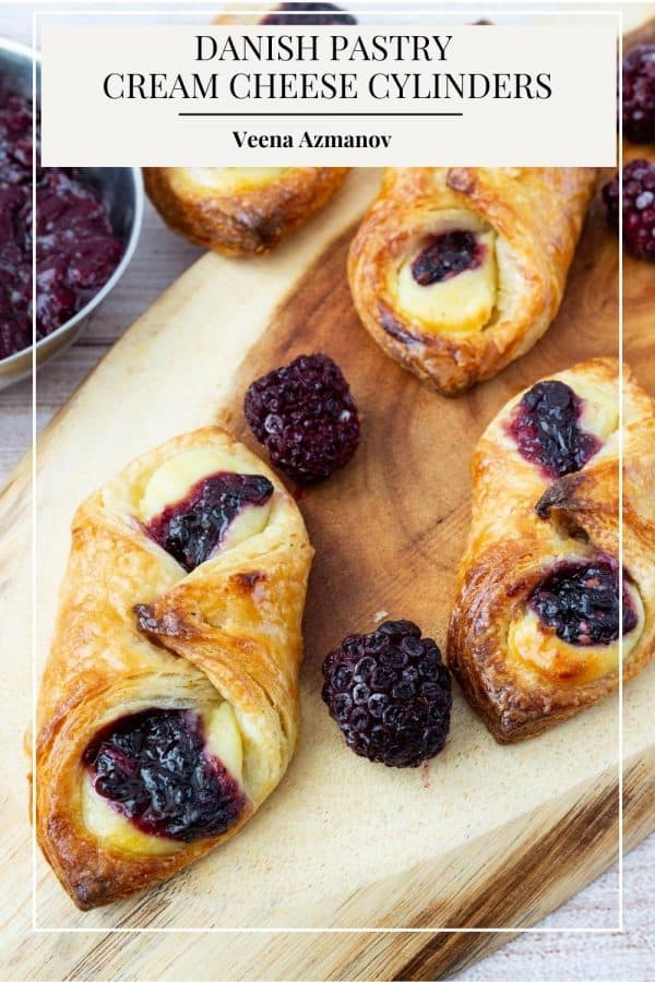 Pinterest image for danish pastry cylinders with cream cheese.