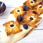 Danish Pinwheels on a wooden board.