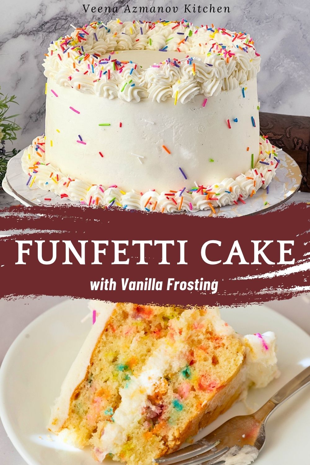 Pinterest image for Funfetti Cake with Vanilla Frosting.
