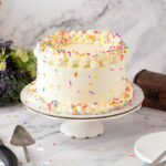 A funfetti frosted birthday cake.