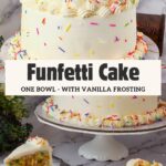 Pinterest image for Funfetti Cake with Vanilla Frosting.