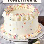 Pinterest image for Funfetti Cake with Vanilla Frosting.