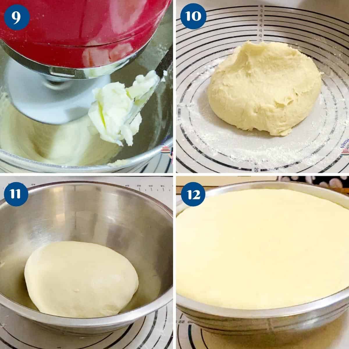 Progress pictures collage making the hokkaido buns dough.