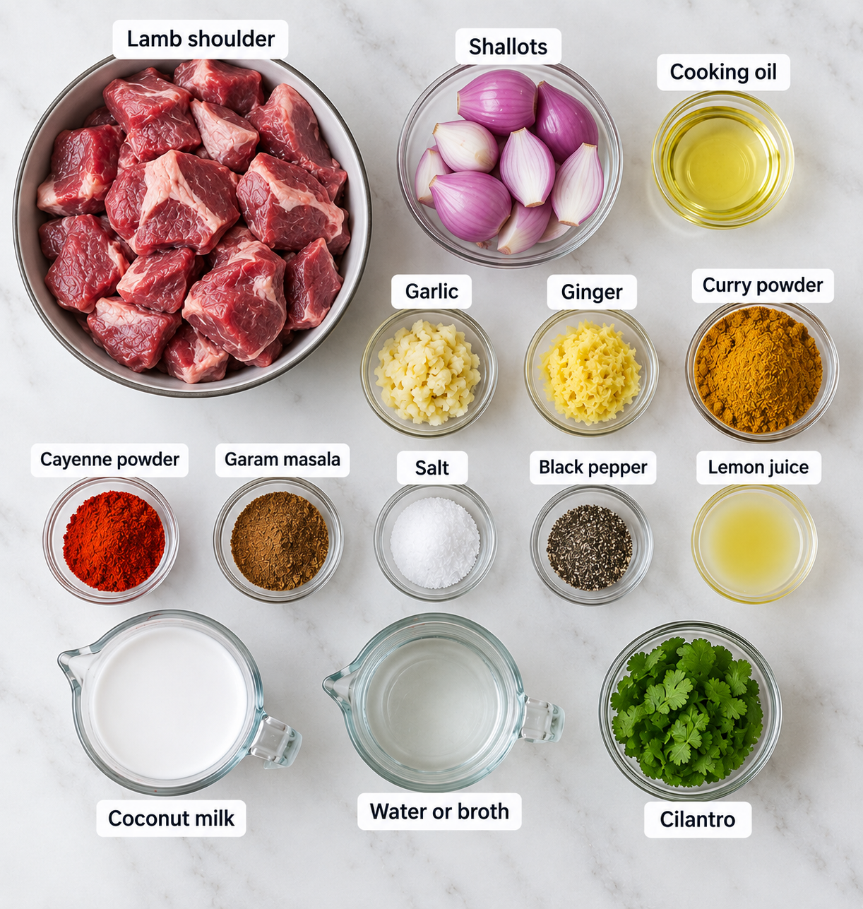 Ingredients for making Lamb curry in Slow cooker.