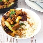 A bowl with chicken kung pao.