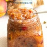 Pinterest image for sweet spicy peach chutney.