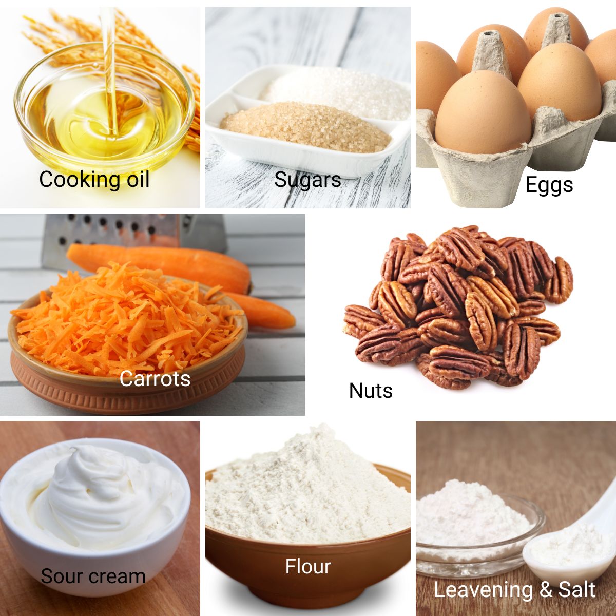 Ingredients for making carrot muffins.