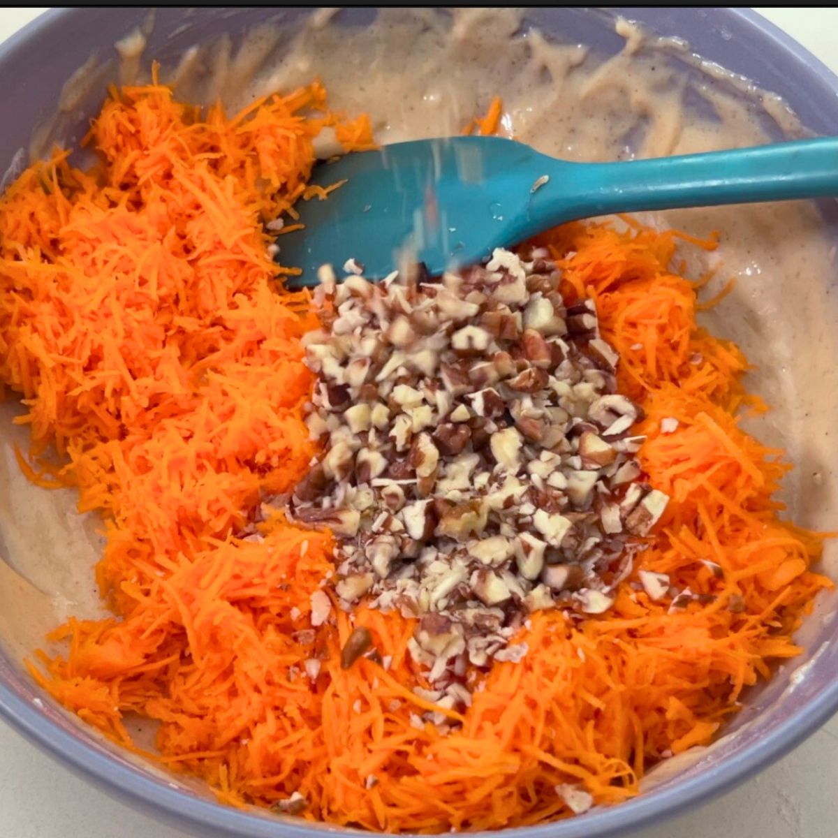 Progress pictures making carrot muffin.