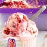 Pinterest image for no churn ice cream with pavlova and raspberries.