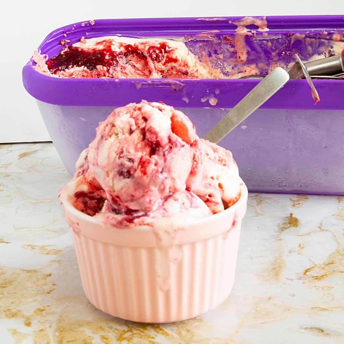 An ice cream bowl with pavlova ice cream.