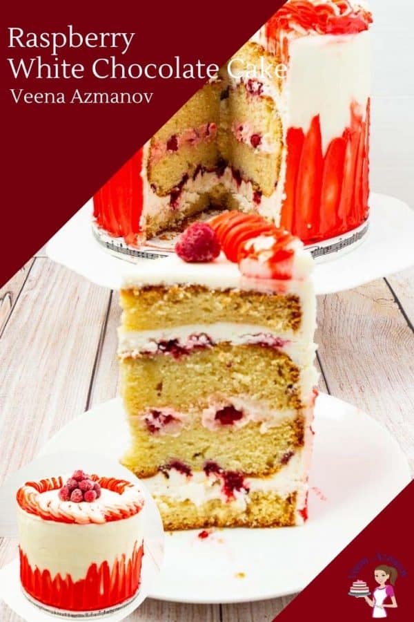 A piece of a raspberry white cake on a plate .